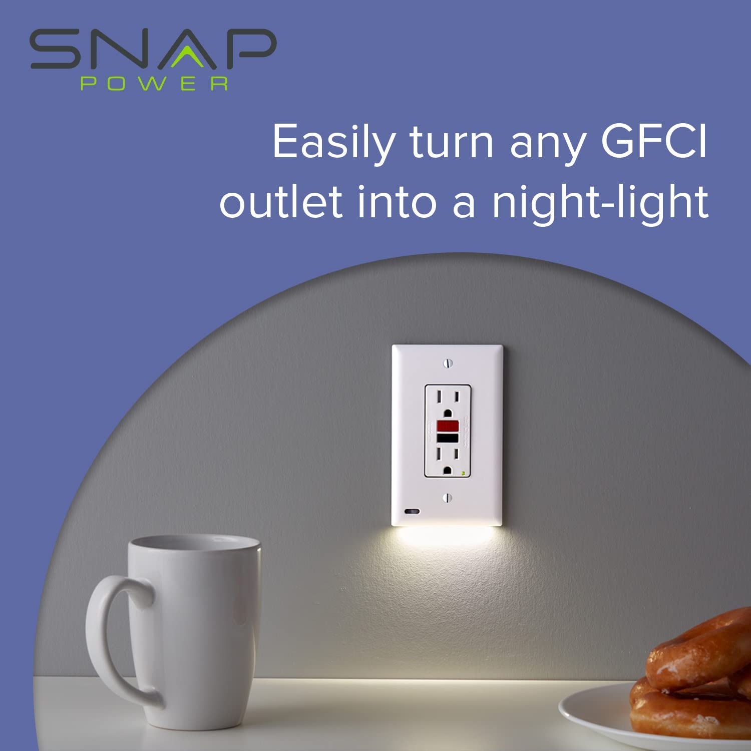 Single - SnapPower GuideLight for Outlets [For GFCI Outlets Only] - Night Light - Electrical Outlet Wall Plate with LED Night Lights - Automatic On/